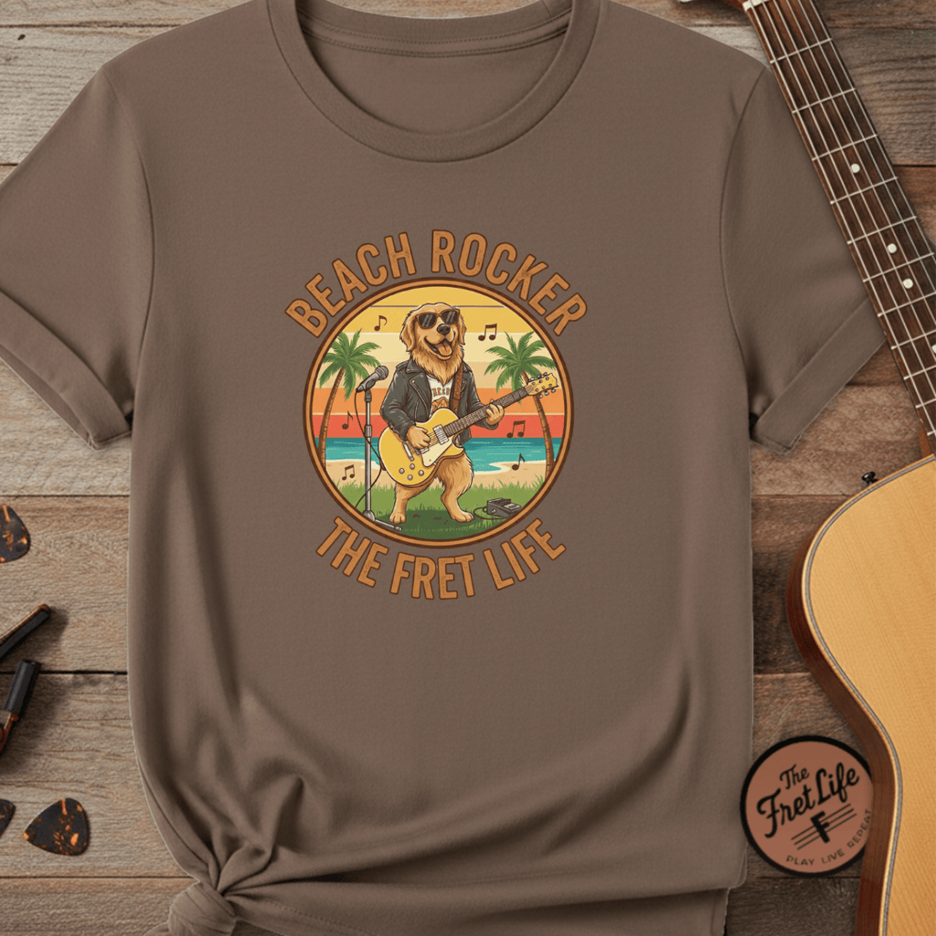 Printify T-Shirt Espresso / S Beach Rocker: Golden's Sunset Shred Fret Life Tee