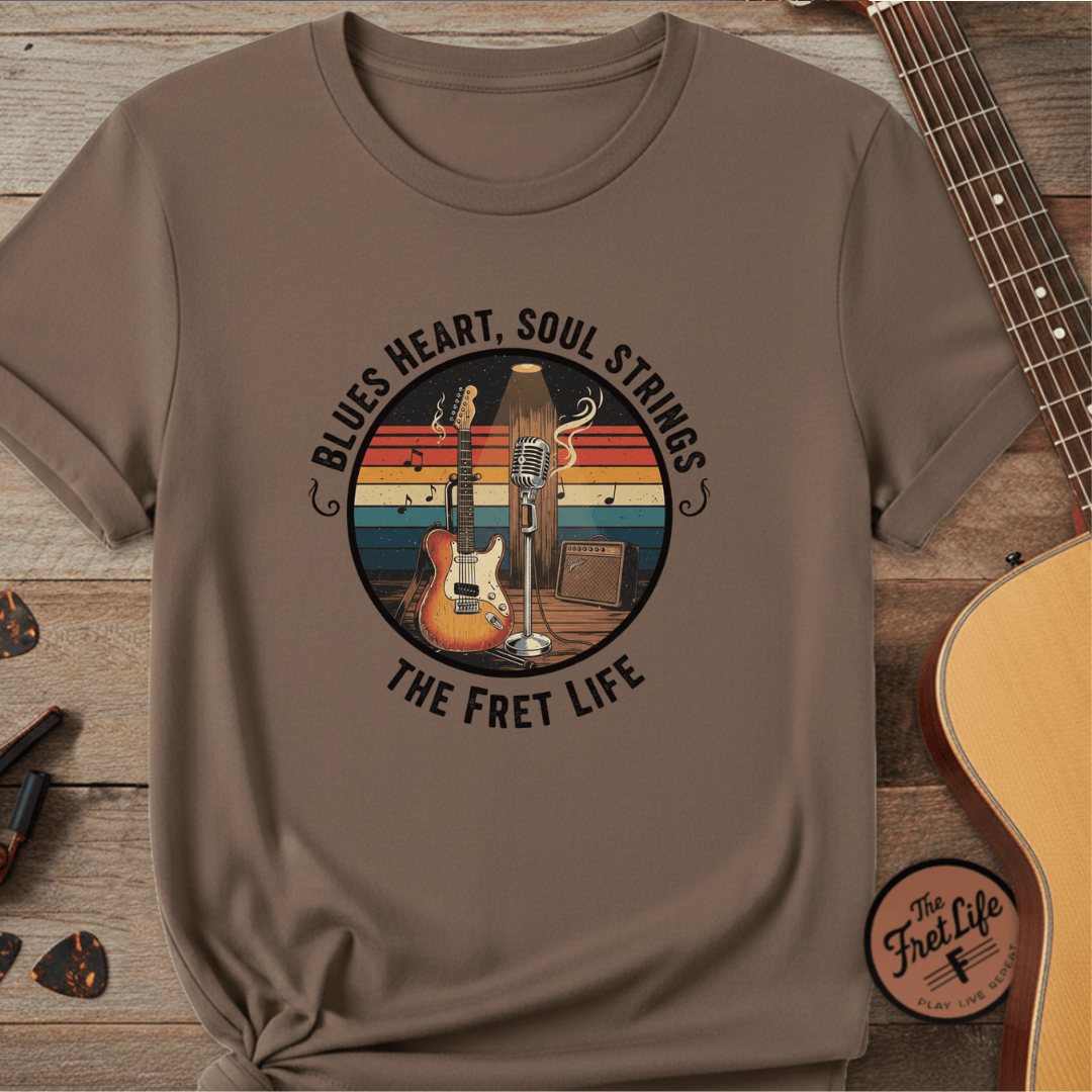 Printify T-Shirt Espresso / S Blues Heart, Soul Strings: The Fret Life Classic Tee