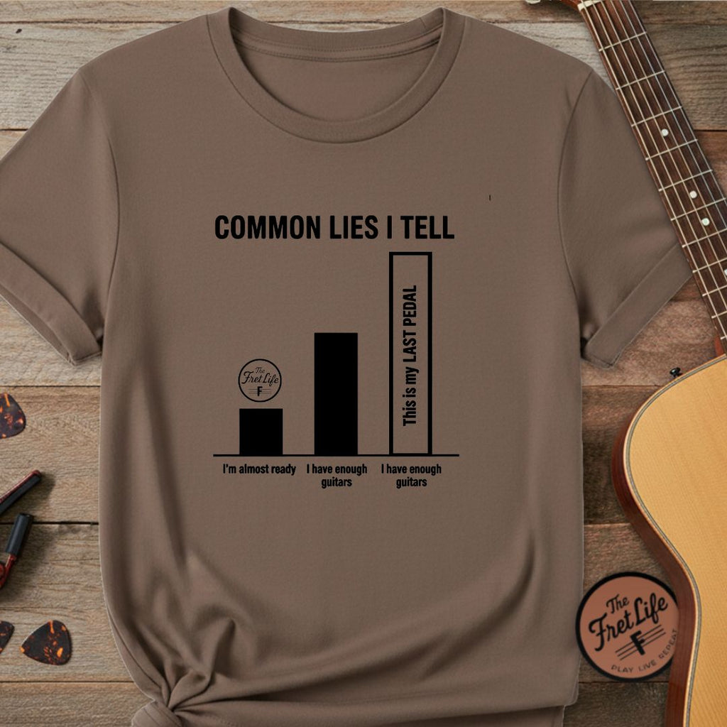 Printify T-Shirt Espresso / S Common Lies I Tell: Gear Addict Infographic T-Shirt