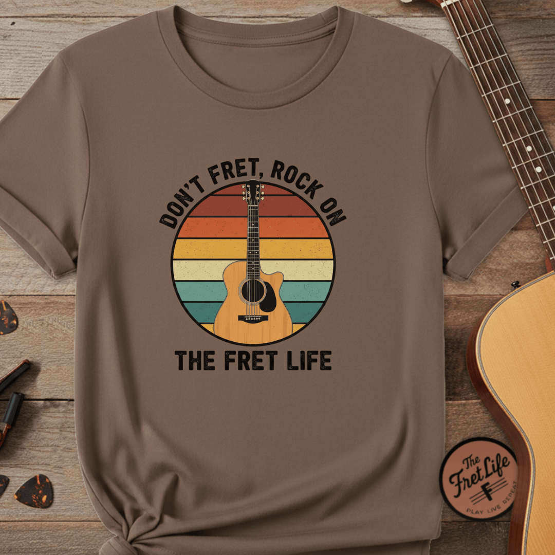 Printify T-Shirt Espresso / S Don't Fret, Rock On : Guitar T-Shirt