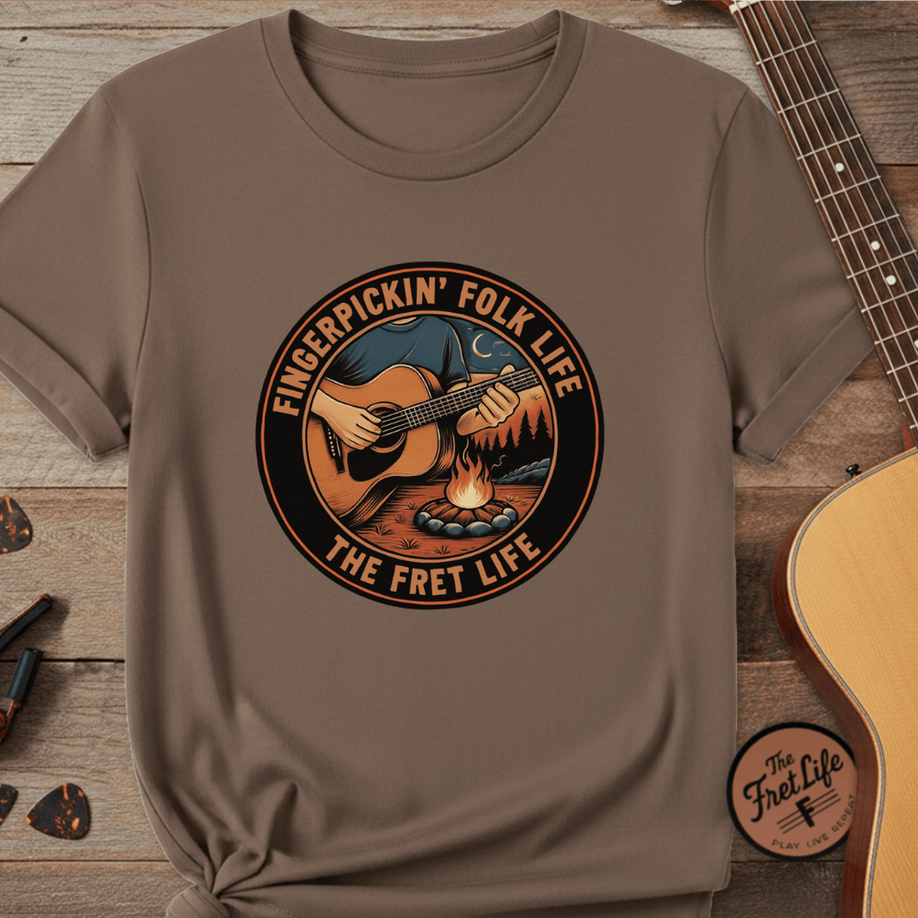 Printify T-Shirt Espresso / S Fingerpickin' Folk Life: The Acoustic Campfire Tee