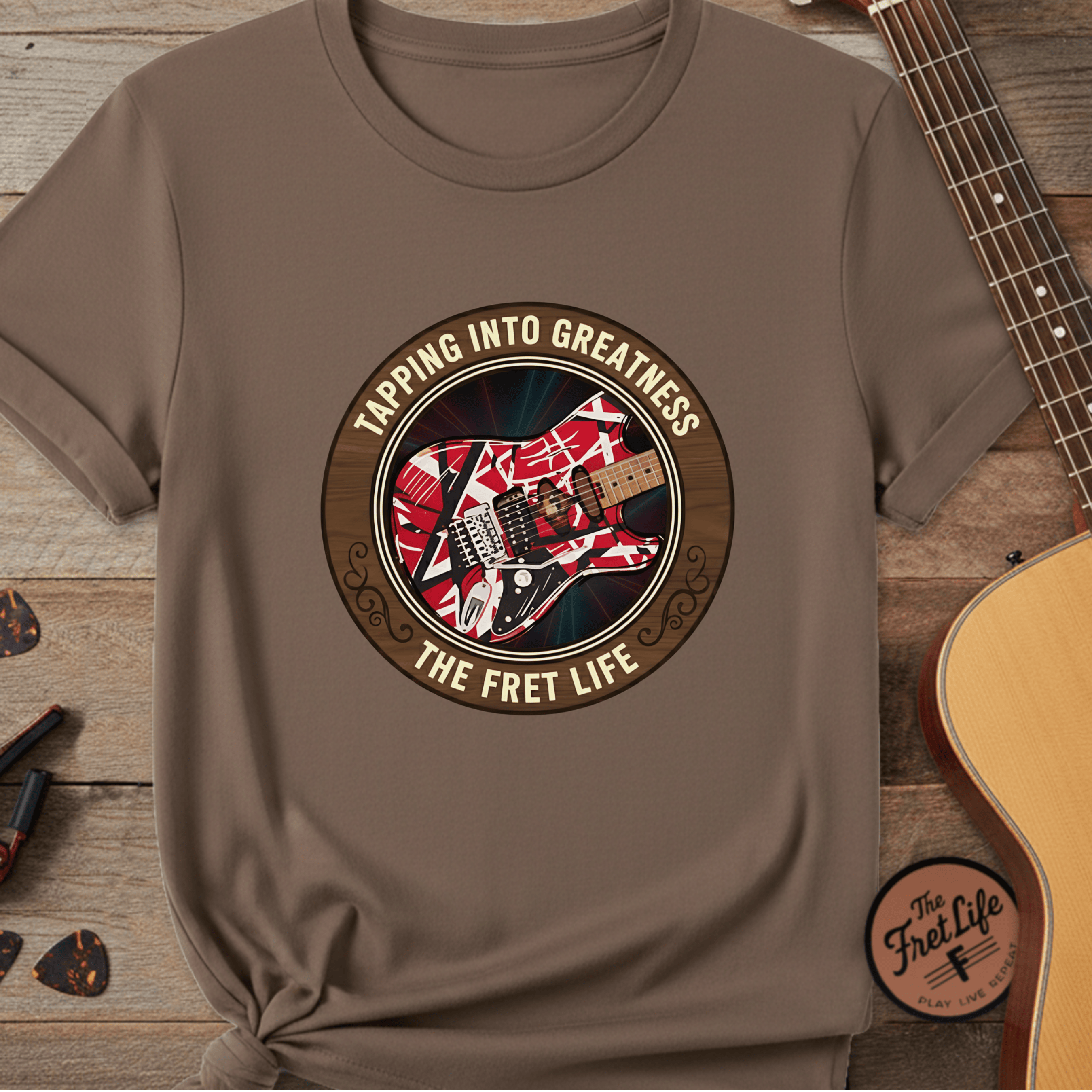 Printify T-Shirt Espresso / S Franken-strat T-Shirt | EVH Legend Guitar Fan Tee