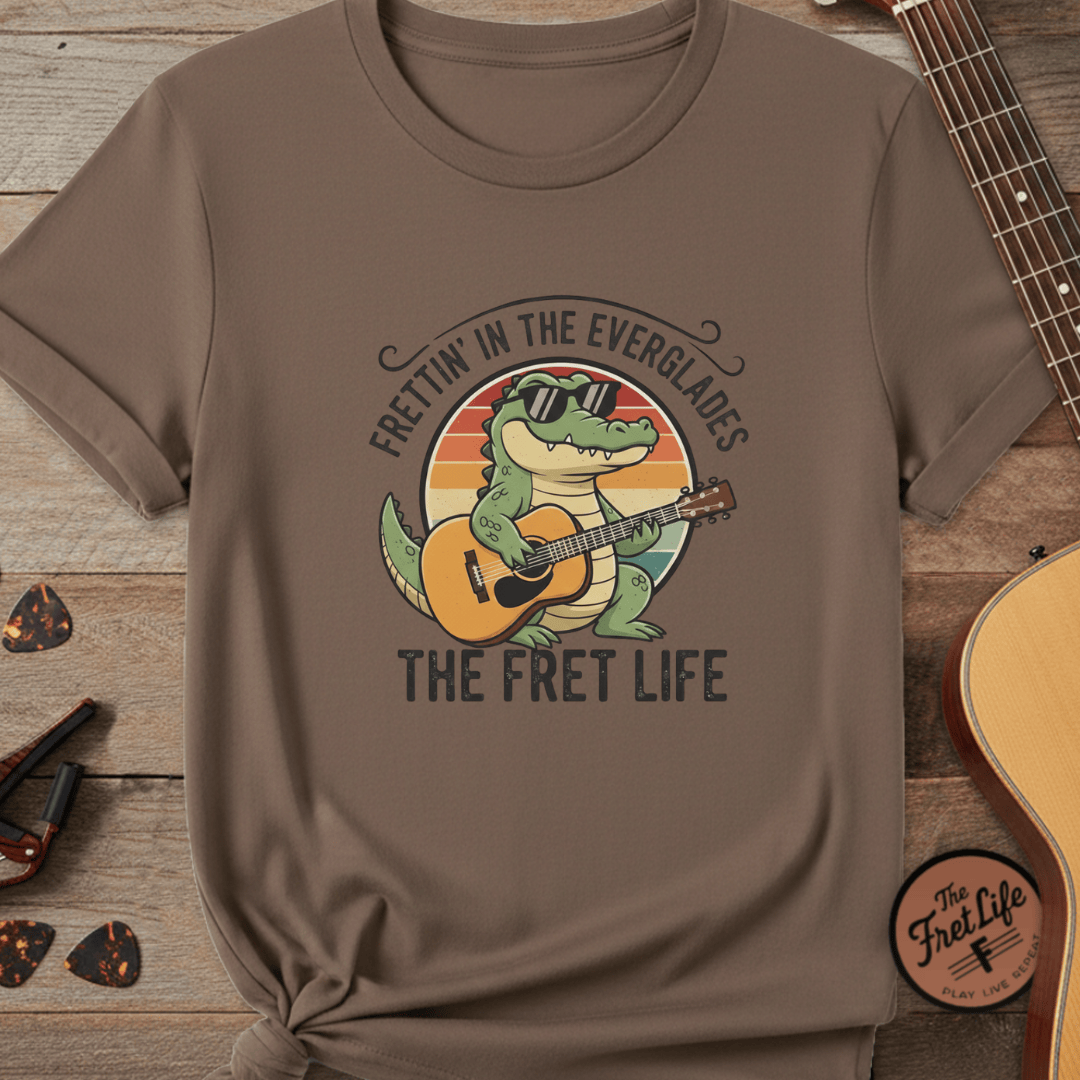 Printify T-Shirt Espresso / S Frettin' in the Everglades: The Gator Guitarist Tee