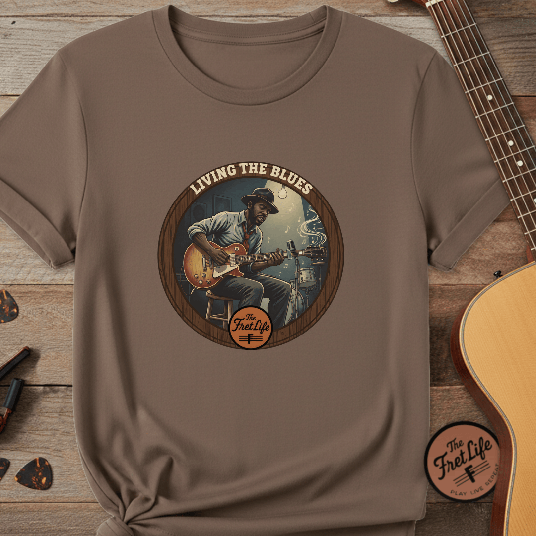 Printify T-Shirt Espresso / S Living The Blues - Fret Life Edition Tee
