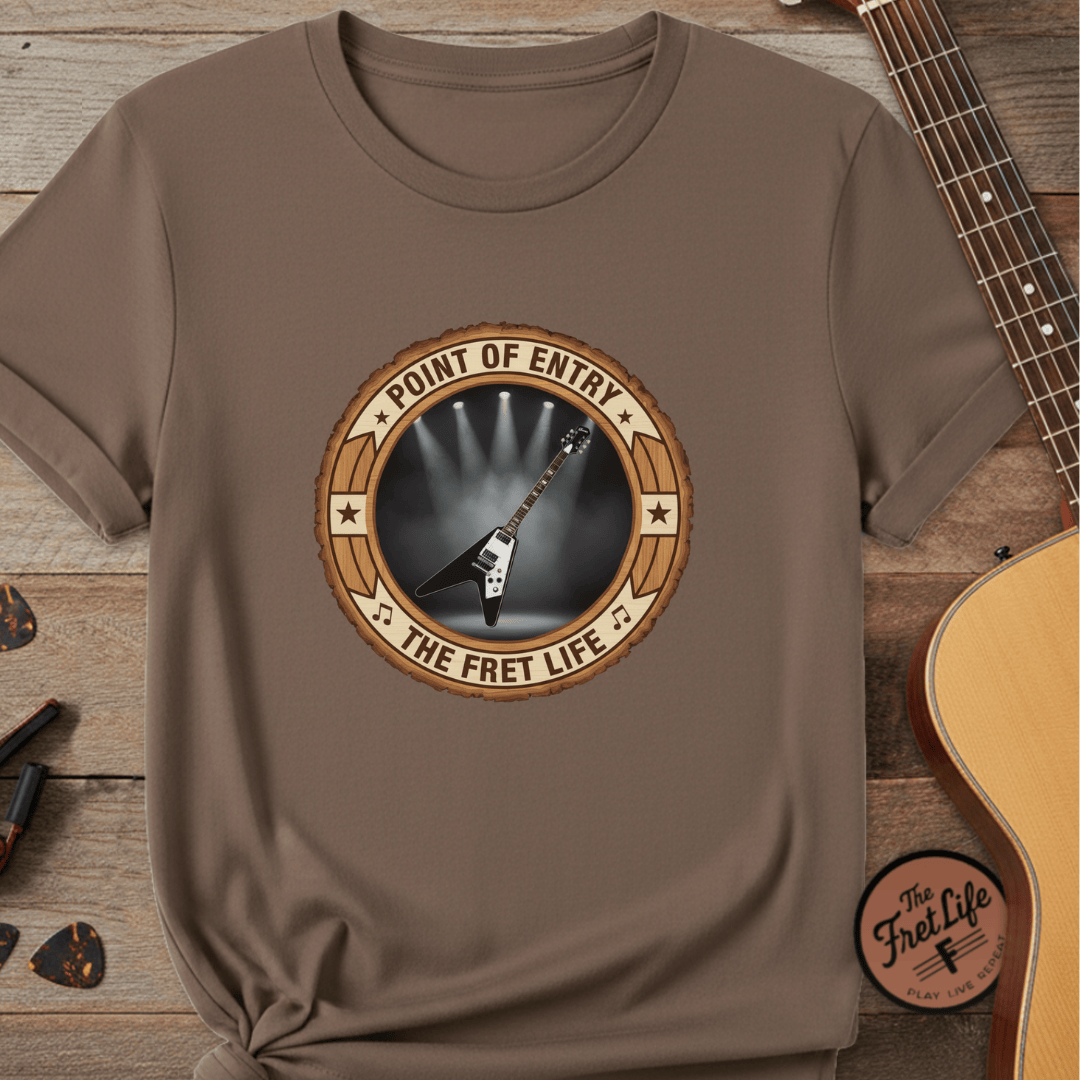 Printify T-Shirt Espresso / S Point of Entry Tee | Gibson Flying V Hard Rock Metal Guitar Shirt
