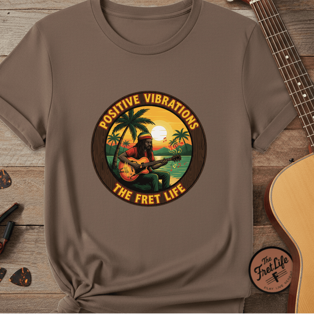 Printify T-Shirt Espresso / S Positive Vibrations - The Fret Life Reggae Tee