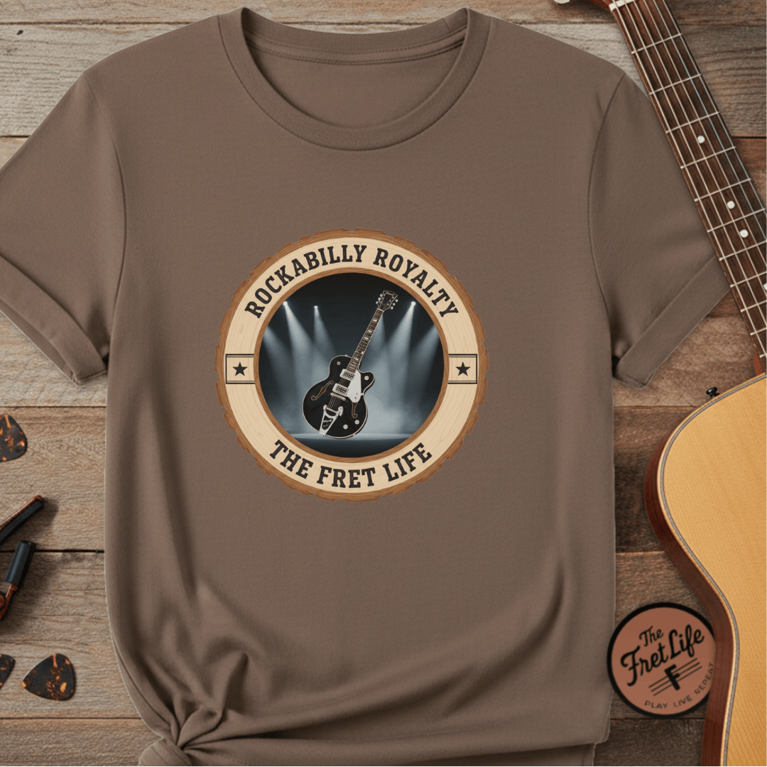 Printify T-Shirt Espresso / S Rockabilly Royalty Tee | Gretsch Duo Jet Falcon Electric Guitar Shirt
