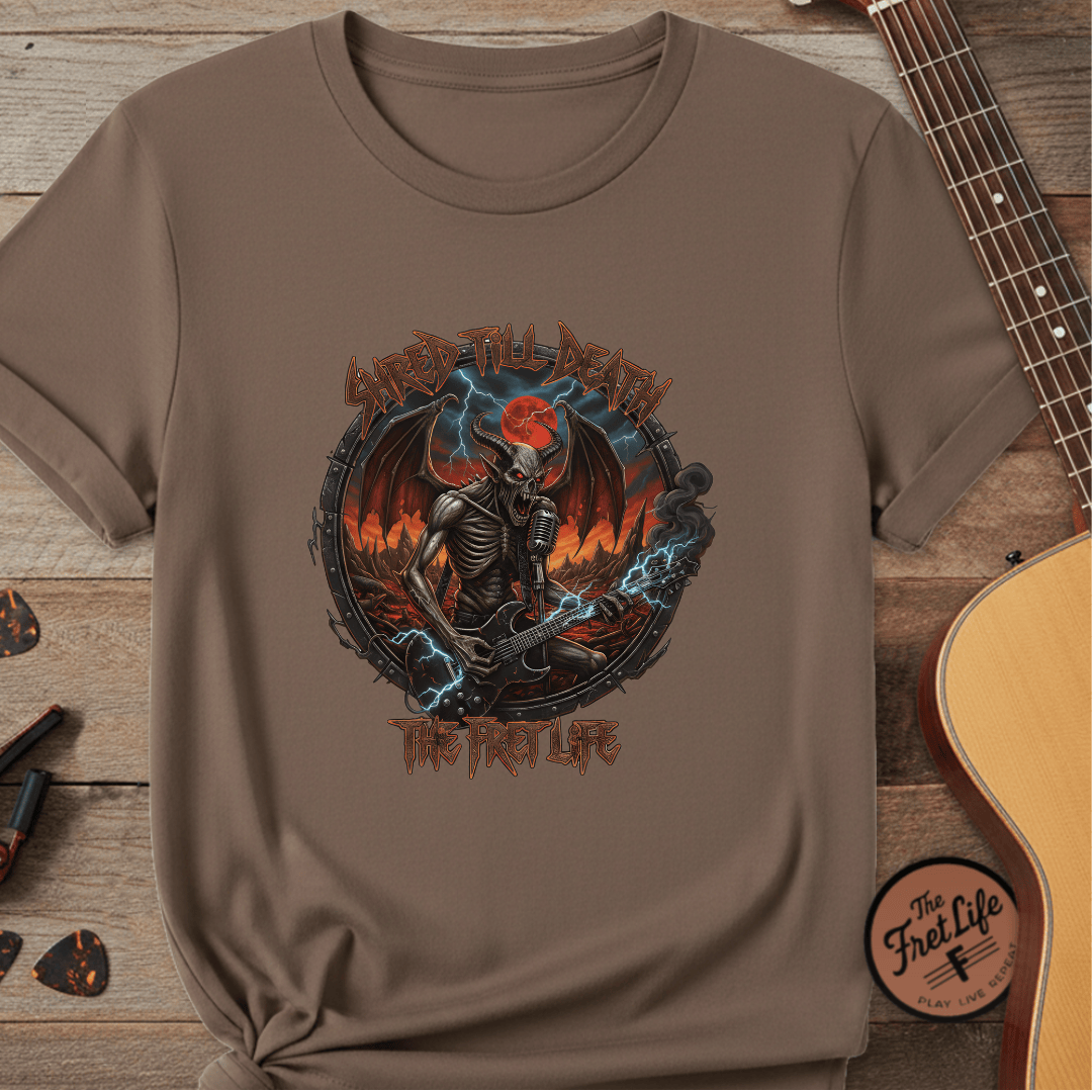 Printify T-Shirt Espresso / S Shred Till Death: Unleash the Fret Life Tee