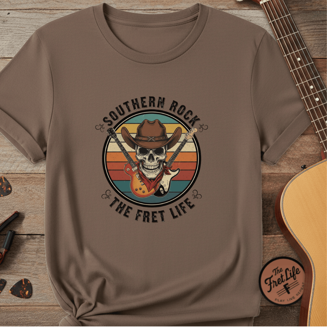 Printify T-Shirt Espresso / S Southern Rock Skull: The Fret Life Outlaw Tee