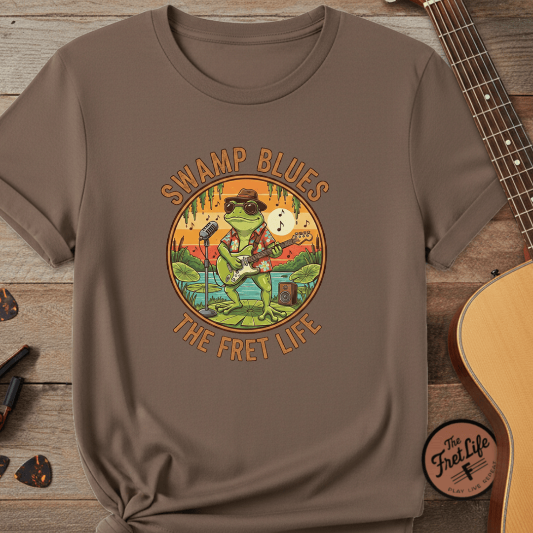 Printify T-Shirt Espresso / S Swamp Blues: Ribbitin' Riffs Fret Life Tee