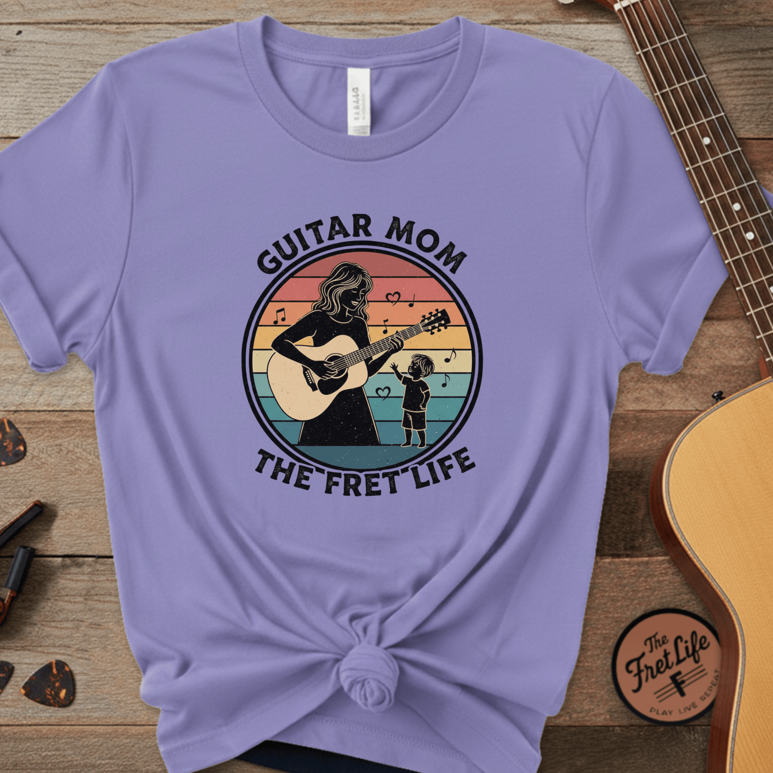 Printify T-Shirt Flo Blue / S Guitar Mom: The Fret Life Acoustic Silhouette Tee