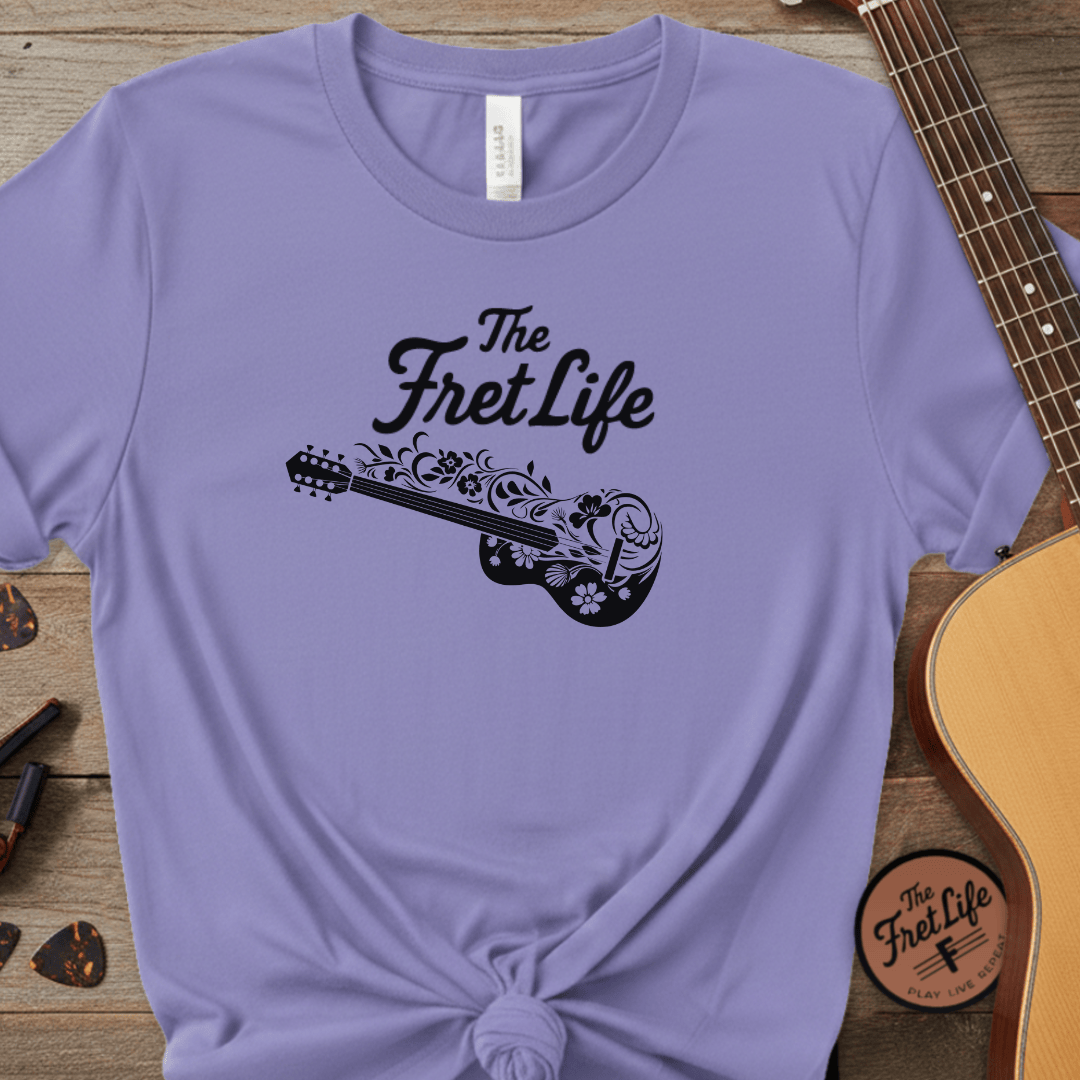 Printify T-Shirt Flo Blue / S T-shirt - Flower Guitar 'The Fret Life' Subtle Design - Music and Guitar Lover Gift