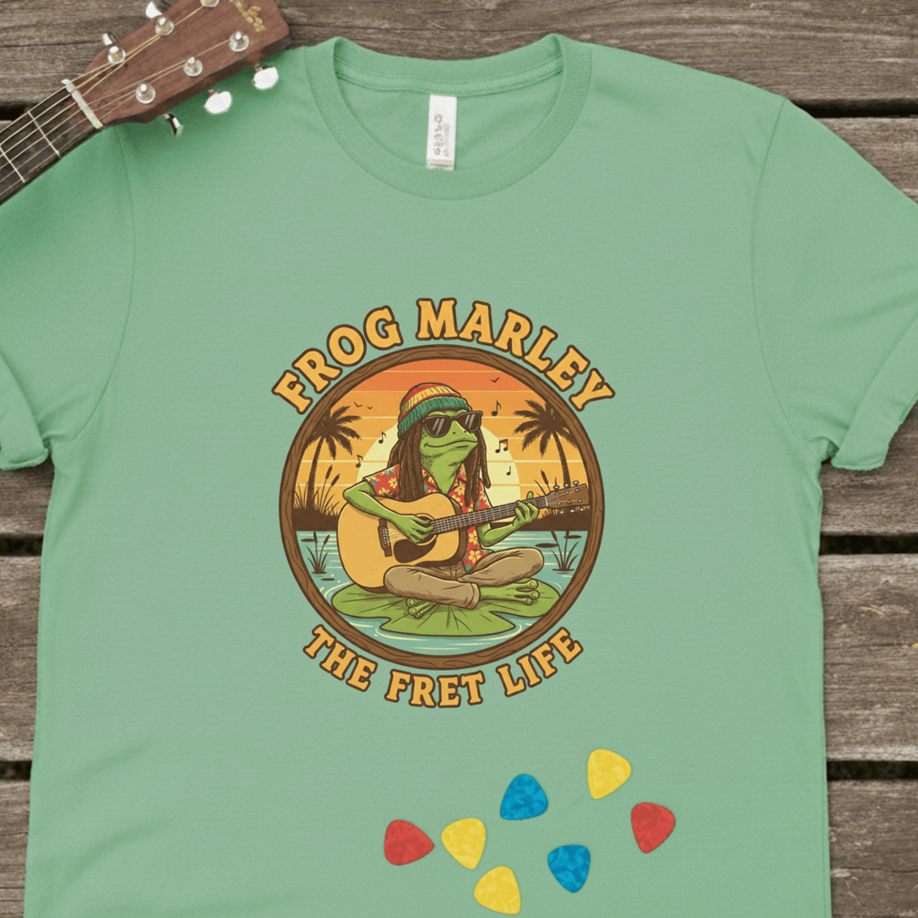 Printify T-Shirt Frog Marley: Reggae Ribbit Rhythms Fret Life Tee