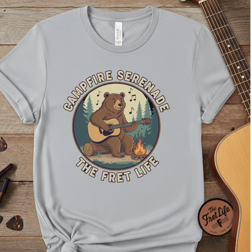 Printify T-Shirt Granite / S Campfire Serenade, Bear playing guitar design Garment-Dyed T-shirt