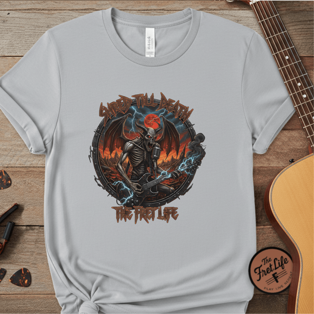 Printify T-Shirt Granite / S Shred Till Death: Unleash the Fret Life Tee
