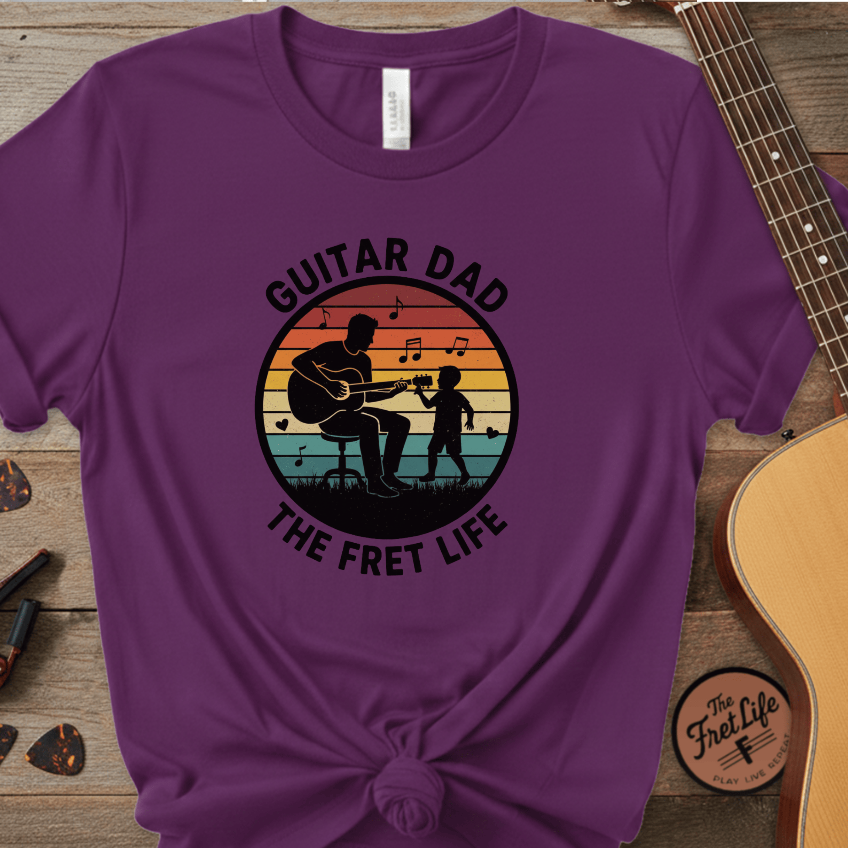 Printify T-Shirt Grape / S Guitar Dad: The Fret Life Silhouetted Tee