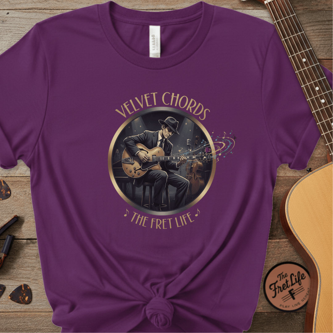 Printify T-Shirt Grape / S Velvet Chords - The Smooth Fret Life Tee