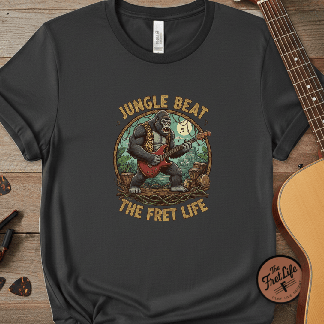 Printify T-Shirt Graphite / S Jungle Beat: The Gorilla Guitarist Tee