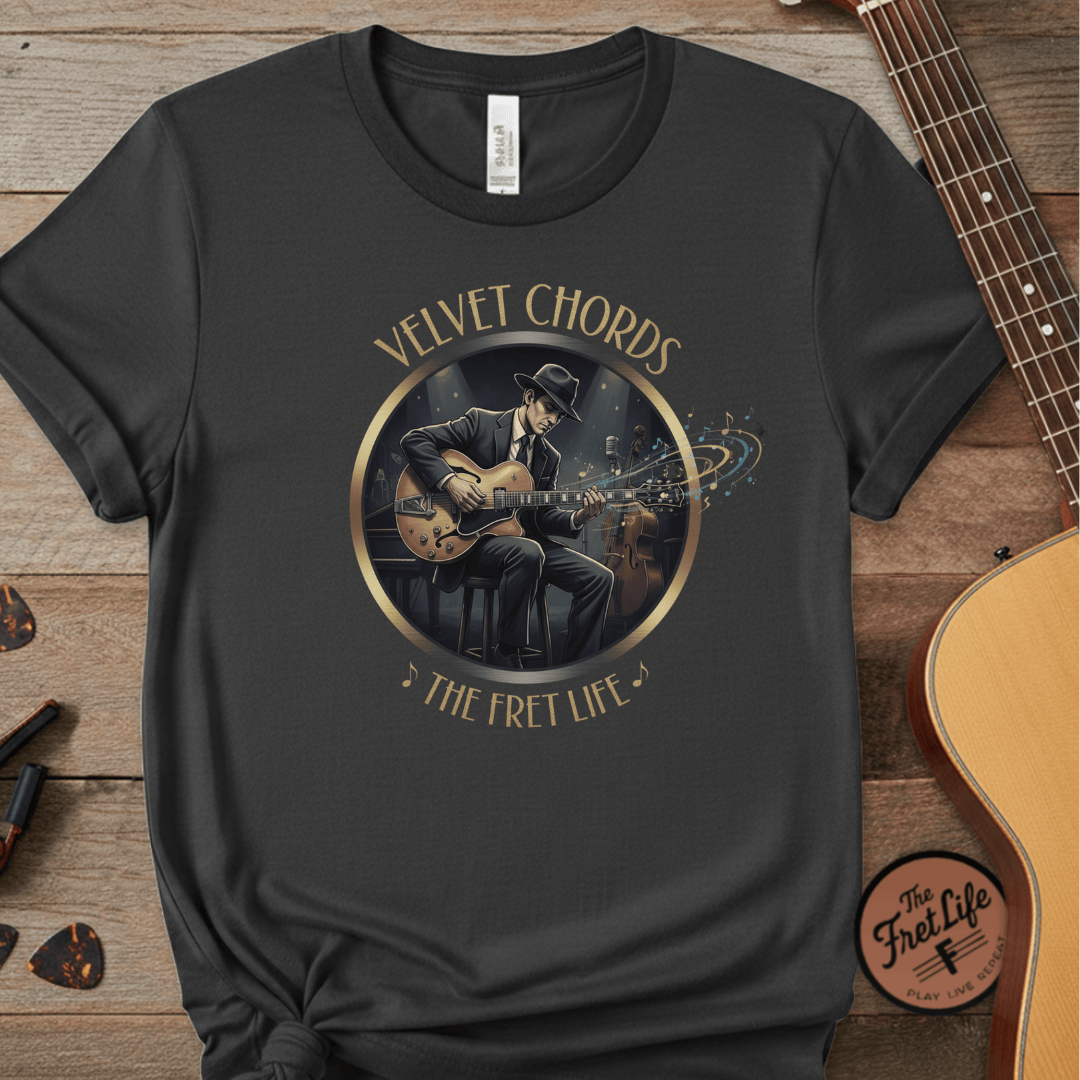Printify T-Shirt Graphite / S Velvet Chords - The Smooth Fret Life Tee
