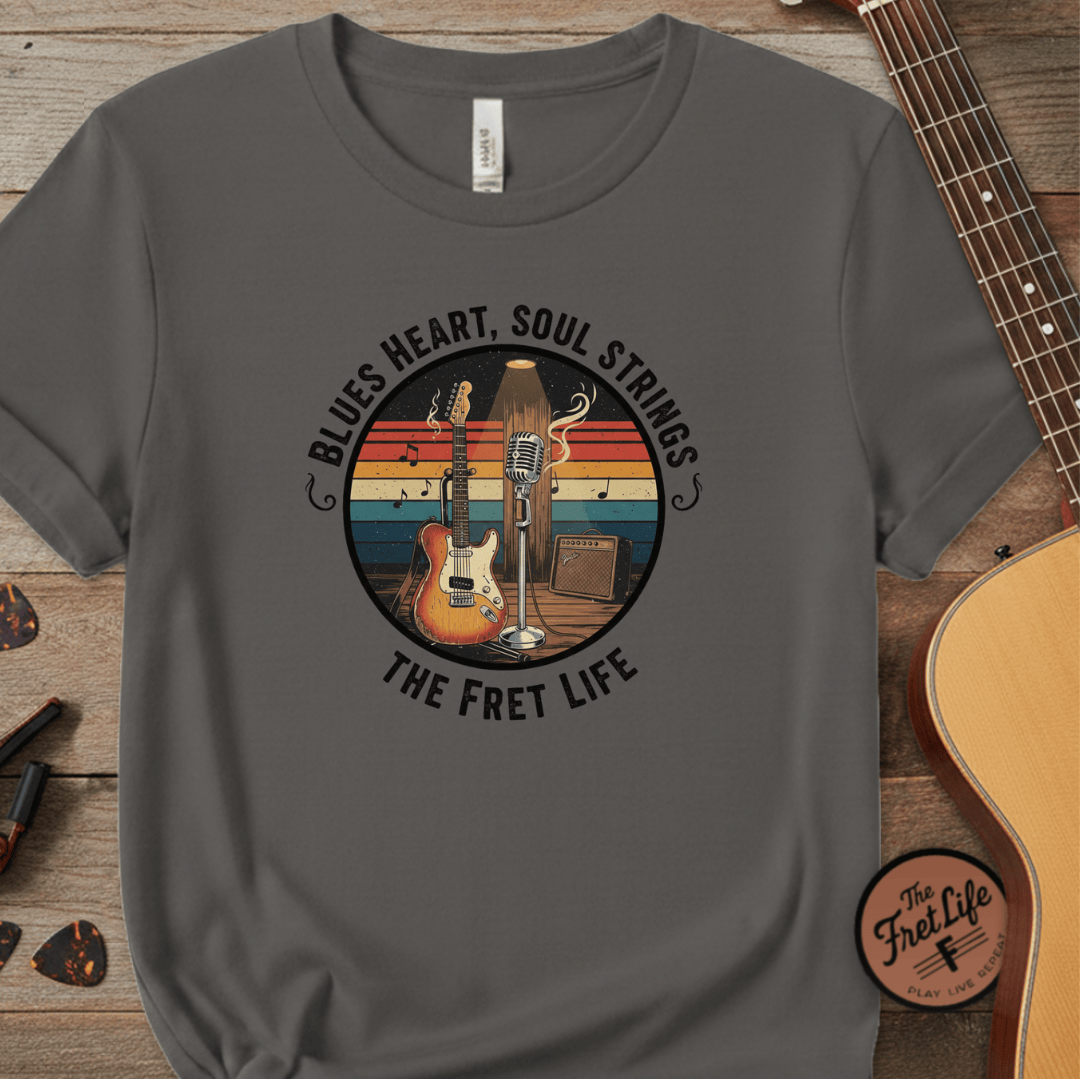 Printify T-Shirt Grey / S Blues Heart, Soul Strings: The Fret Life Classic Tee
