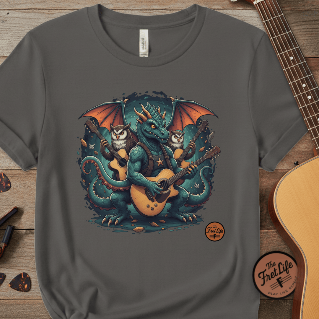 Printify T-Shirt Grey / S Dragon's Chord: Epic Guitar Tee