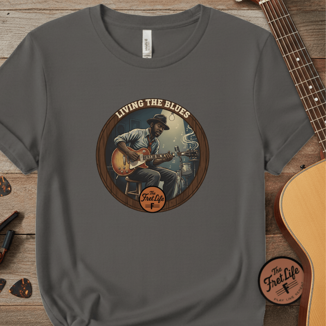 Printify T-Shirt Grey / S Living The Blues - Fret Life Edition Tee