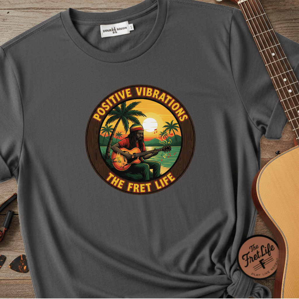 Printify T-Shirt Grey / S Positive Vibrations - The Fret Life Reggae Tee