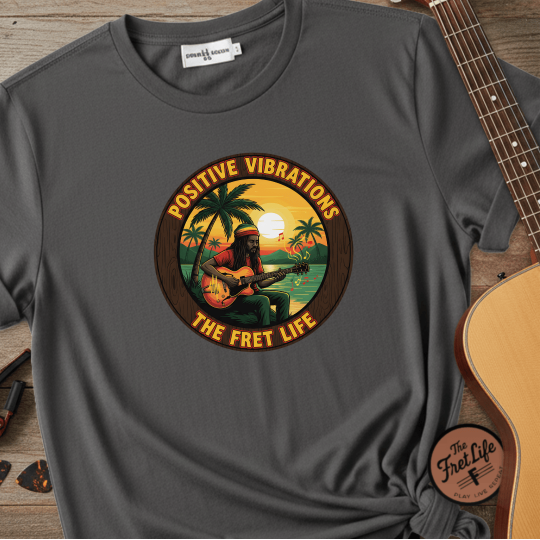 Printify T-Shirt Grey / S Positive Vibrations - The Fret Life Reggae Tee
