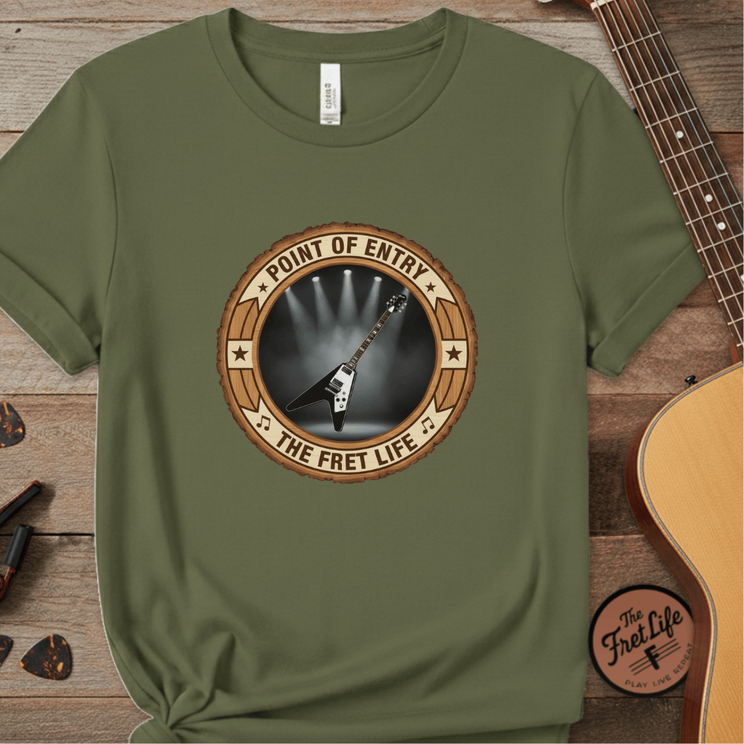 Printify T-Shirt Hemp / S Point of Entry Tee | Gibson Flying V Hard Rock Metal Guitar Shirt