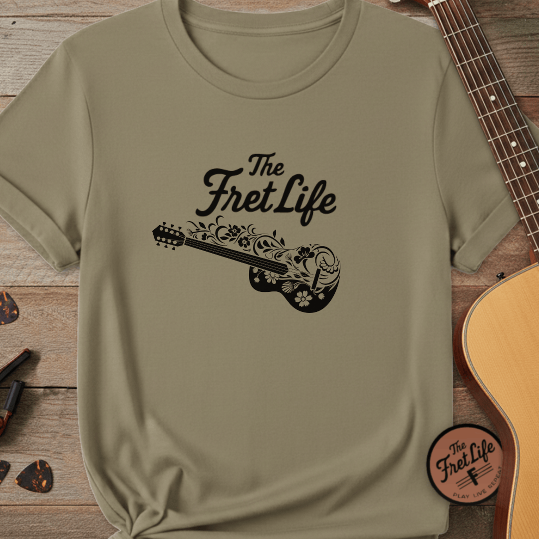 Printify T-Shirt Hemp / S T-shirt - Flower Guitar 'The Fret Life' Subtle Design - Music and Guitar Lover Gift