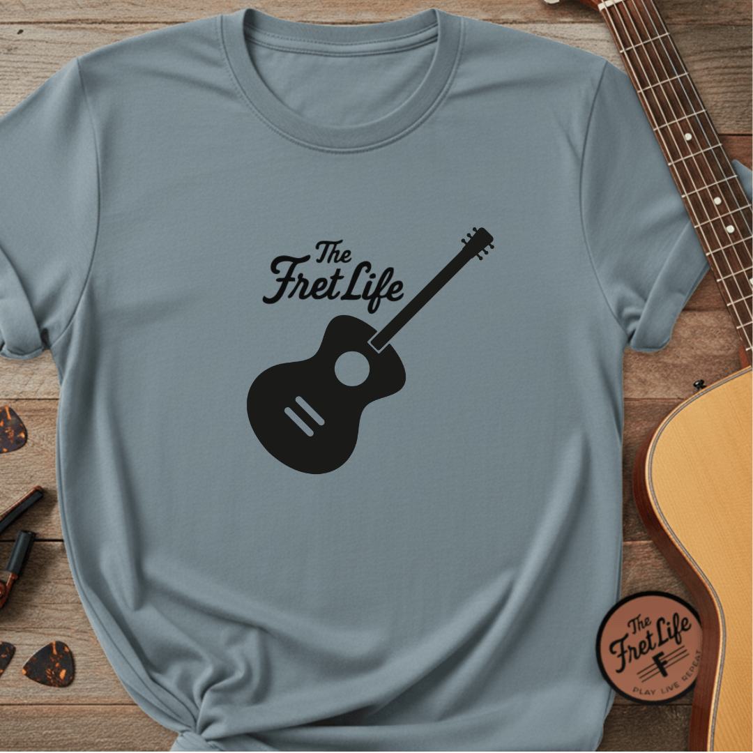 Printify T-Shirt Ice Blue / S Acoustic Guitar, The Fret Life, Unisex Garment-Dyed T-shirt