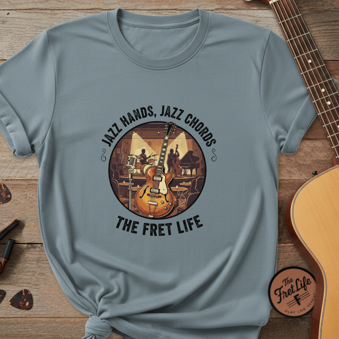 Printify T-Shirt Ice Blue / S Jazz Hands, Jazz Chords: The Fret Life Club Tee