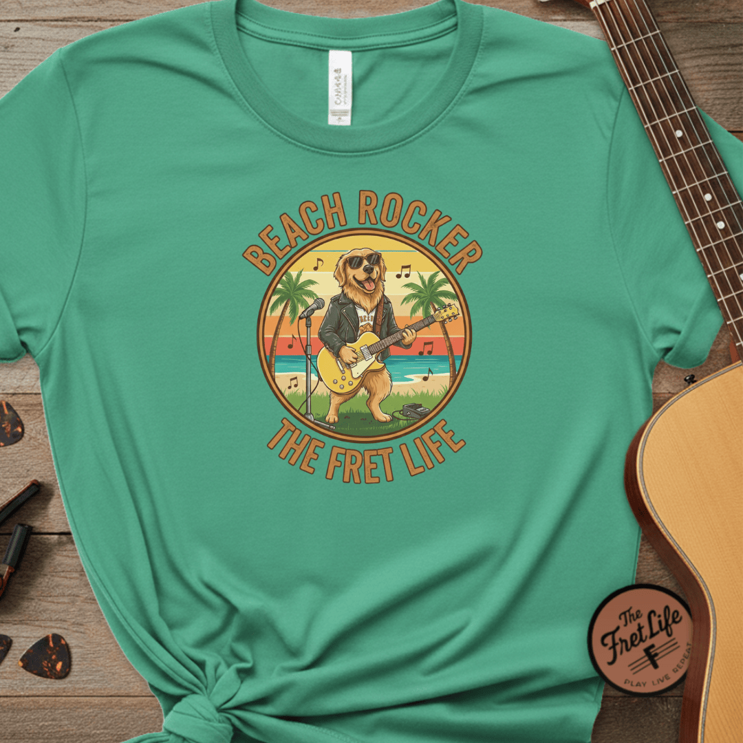 Printify T-Shirt Island Green / S Beach Rocker: Golden's Sunset Shred Fret Life Tee