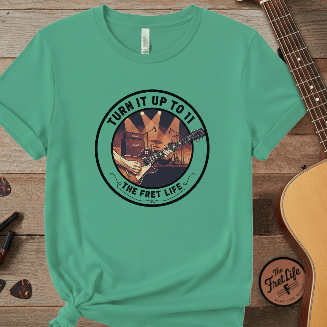 Printify T-Shirt Island Green / S Turn it Up to 11 Unisex Guitar T-Shirt - Music Lover Gift Idea