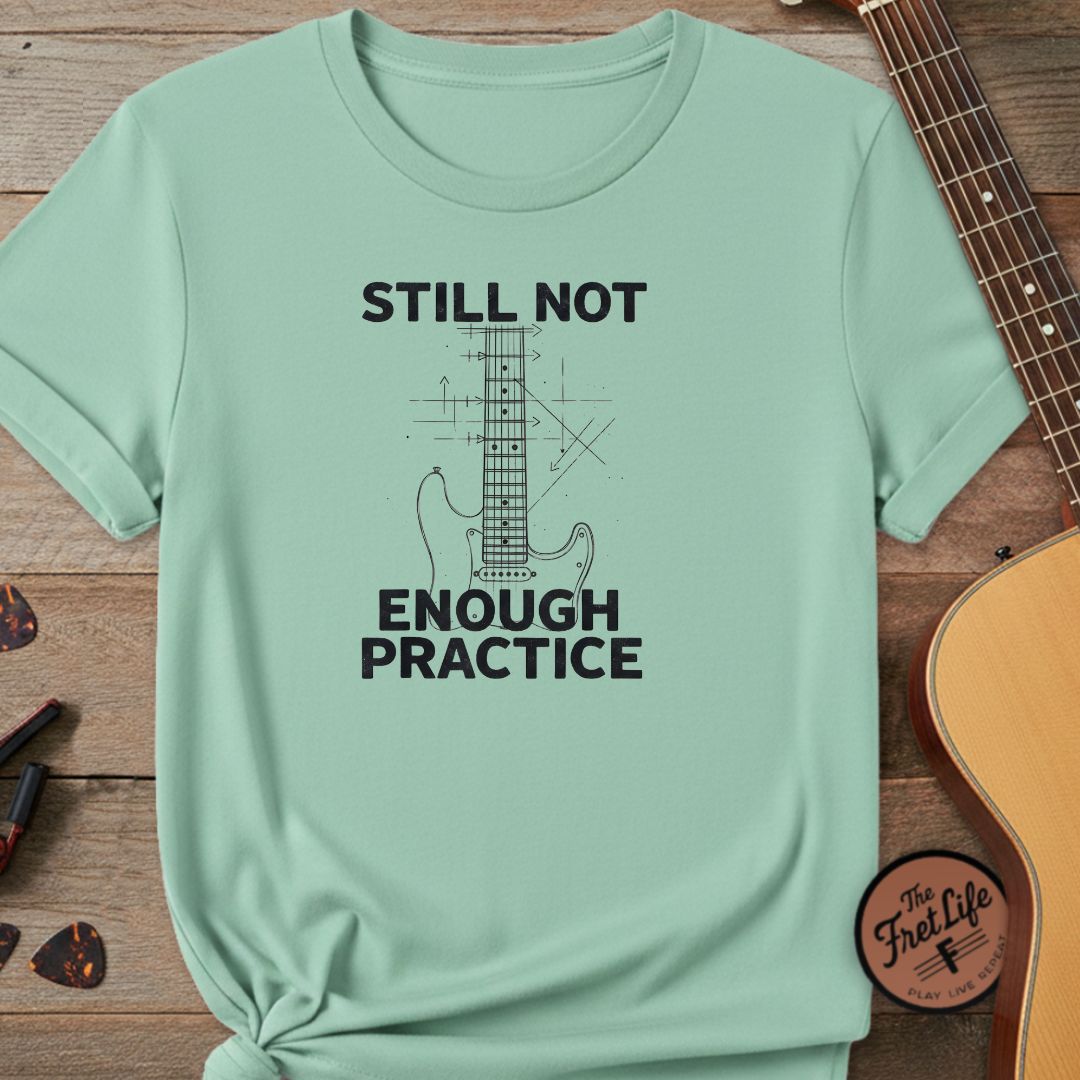 Printify T-Shirt Island Reef / S "Still Not Enough Practice" Premium Tee – Vintage Blueprint Guitar Graphic
