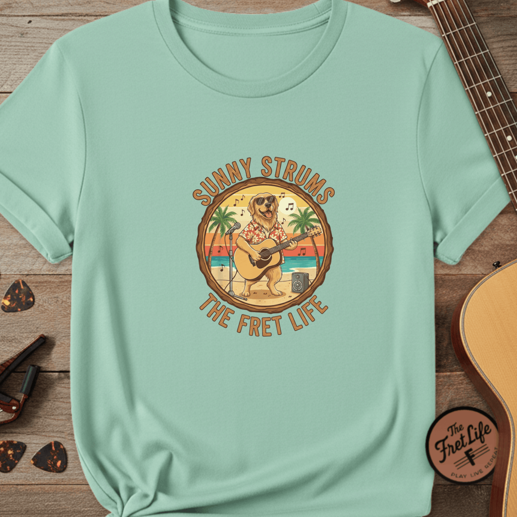 Printify T-Shirt Island Reef / S Sunny Strums: Golden Retriever Acoustic Serenade Tee