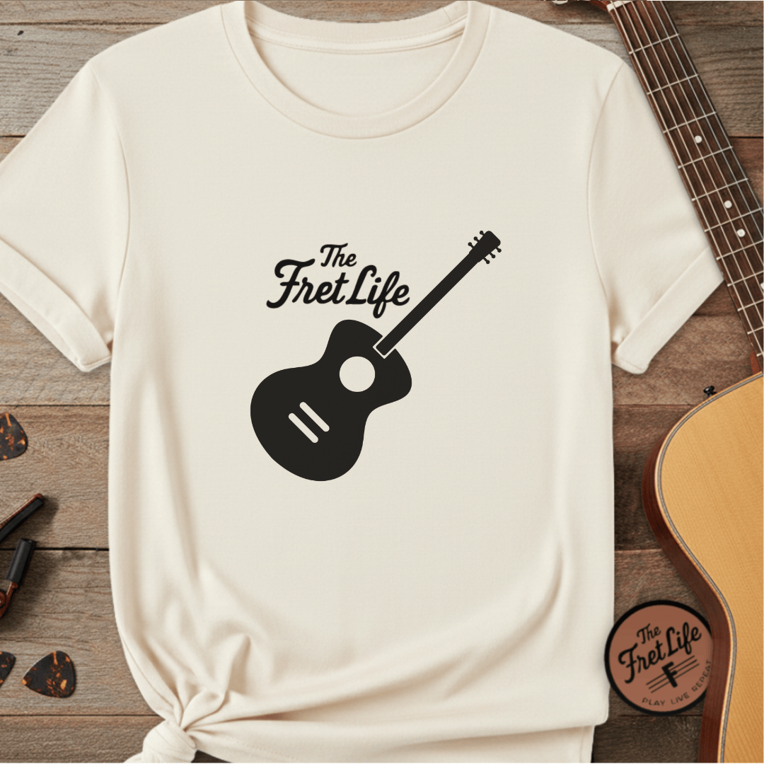 Printify T-Shirt Ivory / S Acoustic Guitar, The Fret Life, Unisex Garment-Dyed T-shirt