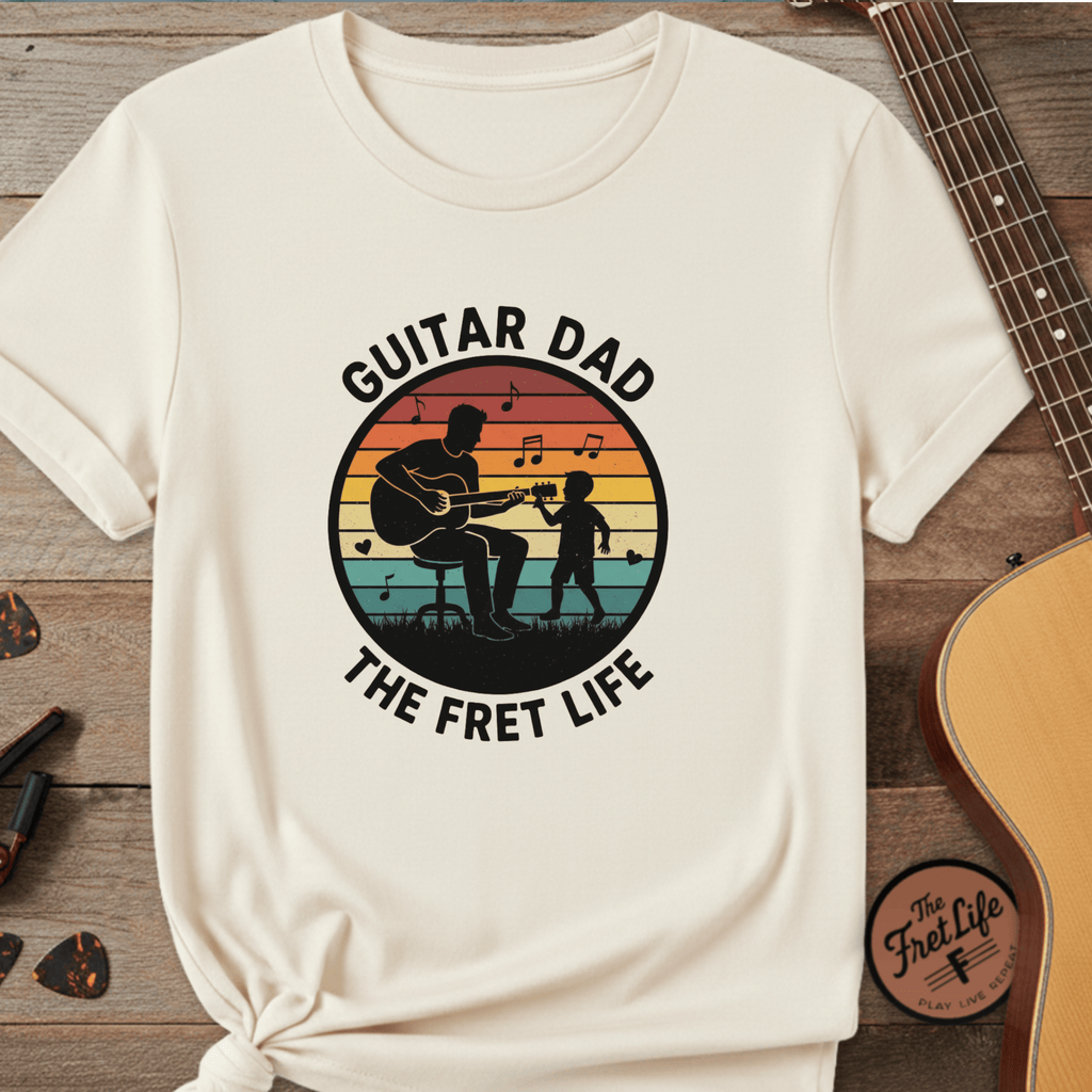 Printify T-Shirt Ivory / S Guitar Dad: The Fret Life Silhouetted Tee