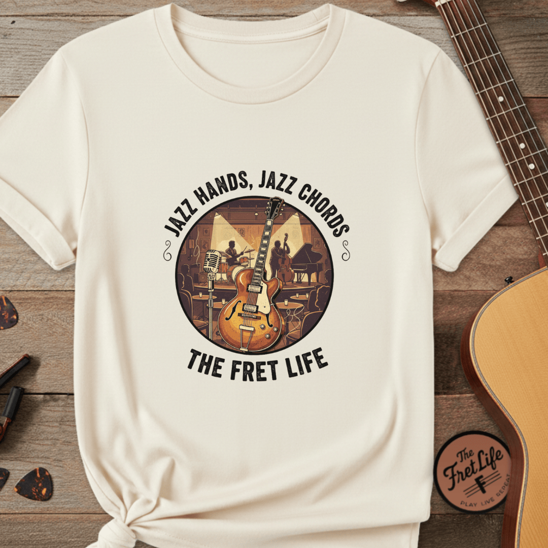Printify T-Shirt Ivory / S Jazz Hands, Jazz Chords: The Fret Life Club Tee