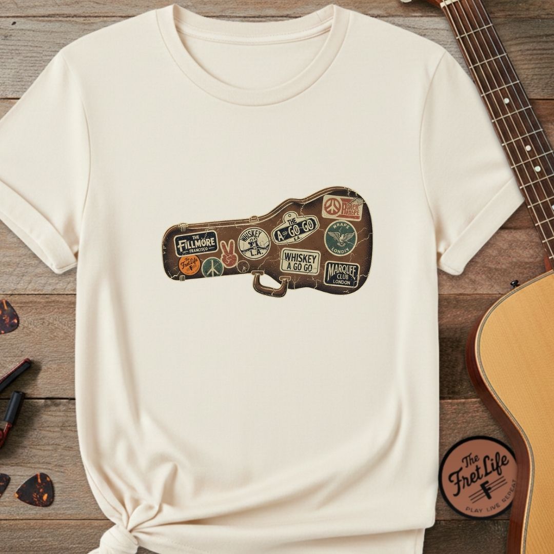 Printify T-Shirt Ivory / S Road Worn: Vintage Venue Sticker Case T-Shirt