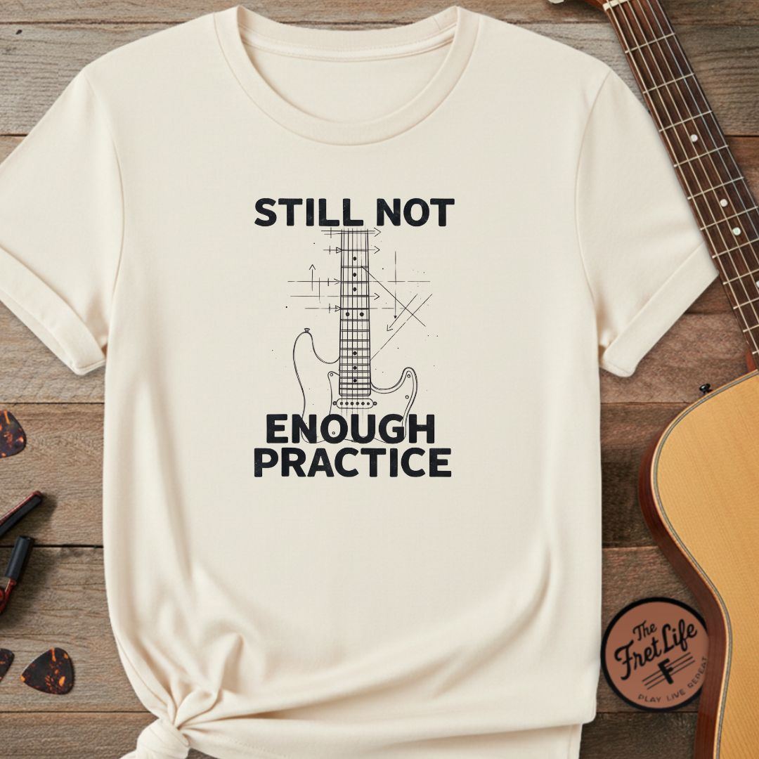 Printify T-Shirt Ivory / S "Still Not Enough Practice" Premium Tee – Vintage Blueprint Guitar Graphic