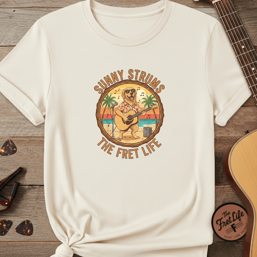 Printify T-Shirt Ivory / S Sunny Strums: Golden Retriever Acoustic Serenade Tee