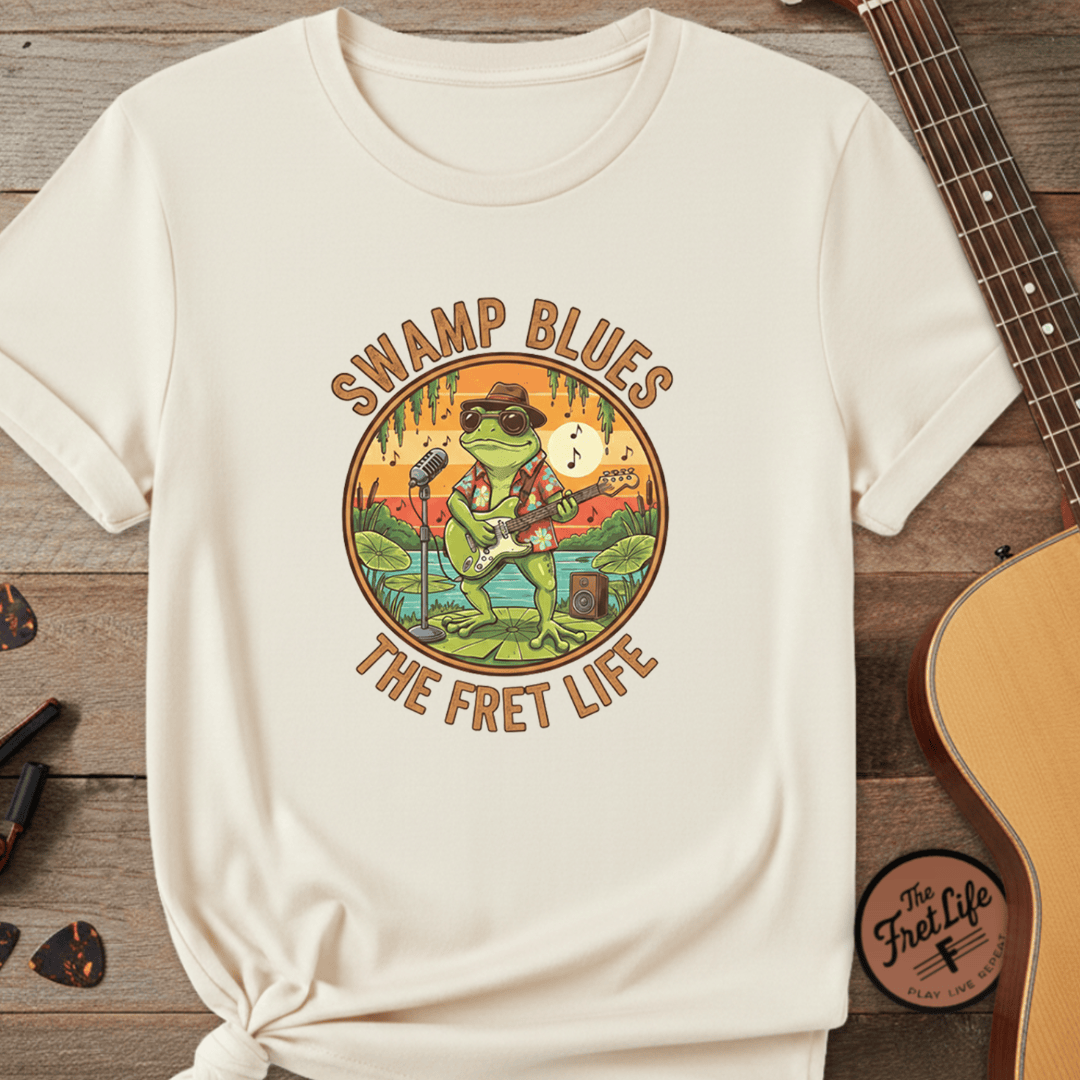 Printify T-Shirt Ivory / S Swamp Blues: Ribbitin' Riffs Fret Life Tee