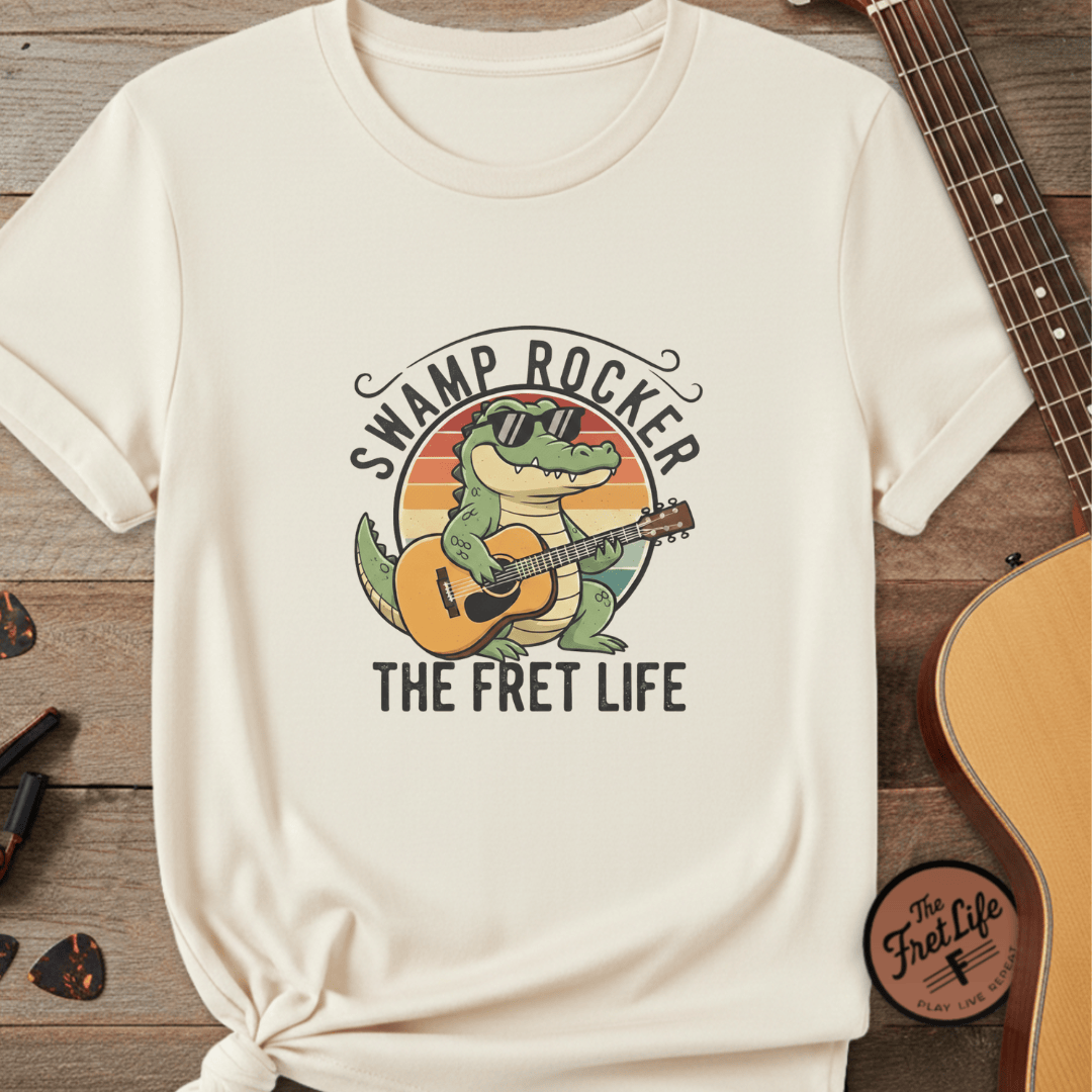 Printify T-Shirt Ivory / S Swamp Rocker: The Fret Life Gator Tee