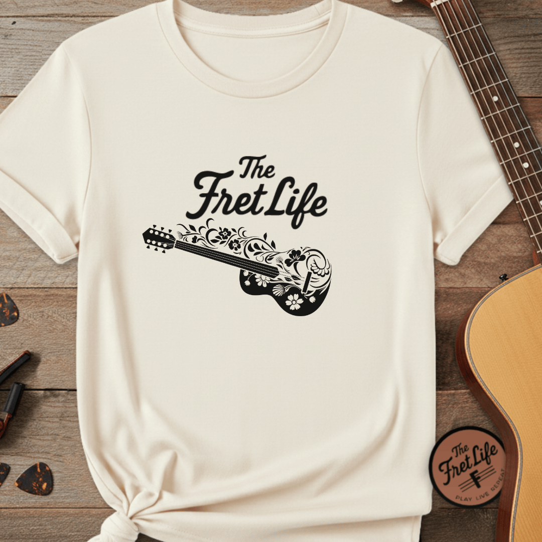 Printify T-Shirt Ivory / S T-shirt - Flower Guitar 'The Fret Life' Subtle Design - Music and Guitar Lover Gift