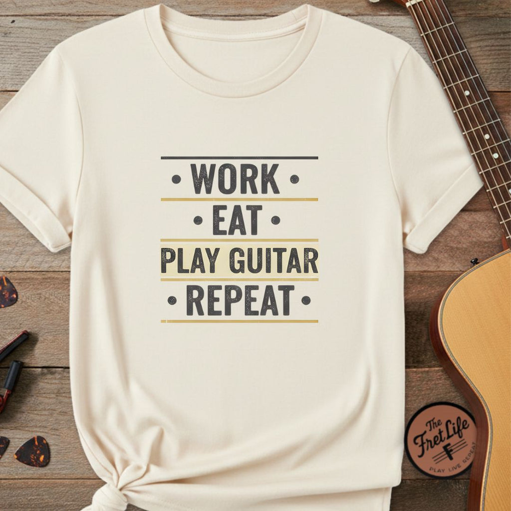 Printify T-Shirt Ivory / S Work Eat Play Guitar Repeat | Premium T-Shirt