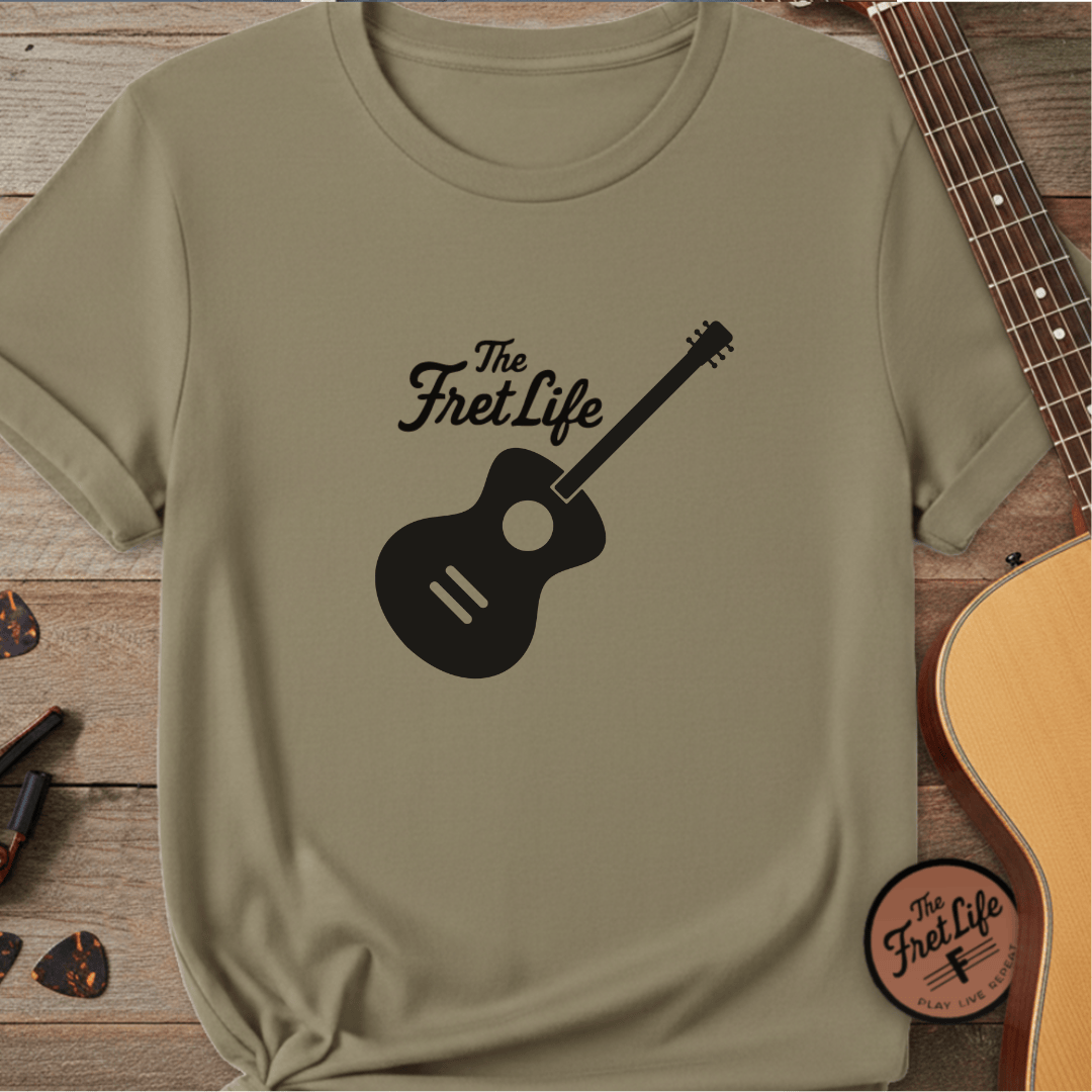 Printify T-Shirt Khaki / S Acoustic Guitar, The Fret Life, Unisex Garment-Dyed T-shirt