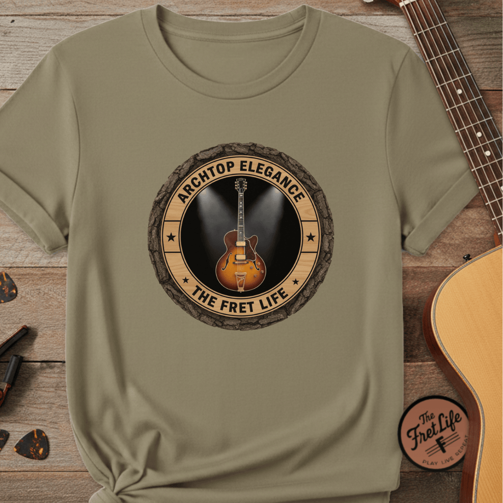Printify T-Shirt Khaki / S Archtop Elegance Tee | Jazz Guitar Big Band Blues Fan Shirt