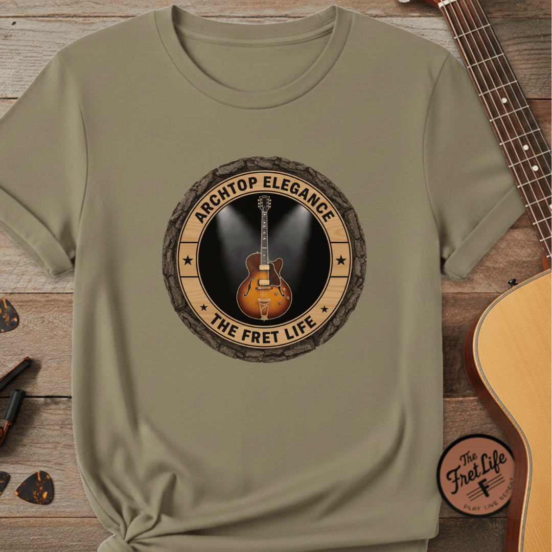 Printify T-Shirt Khaki / S Archtop Elegance Tee | Jazz Guitar Big Band Blues Fan Shirt