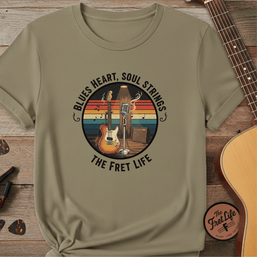 Printify T-Shirt Khaki / S Blues Heart, Soul Strings: The Fret Life Classic Tee